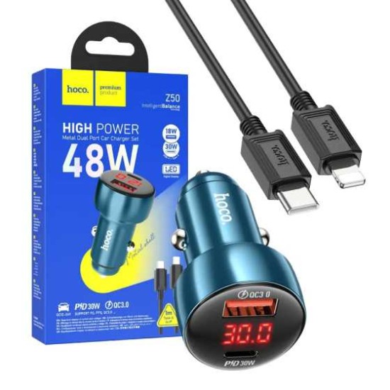 Hoco 48W USB-C + USB Port Car Charger Fast Charge Z50