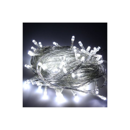100 Λαμπάκια LED Ψυχρό Λευκό σε Σειρά με Διαφανές Καλώδιο και Προγράμματα TnS 100 Λαμπάκια LED Ψυχρό Λευκό σε Σειρά με Διαφανές Καλώδιο και Προγράμματα TnS