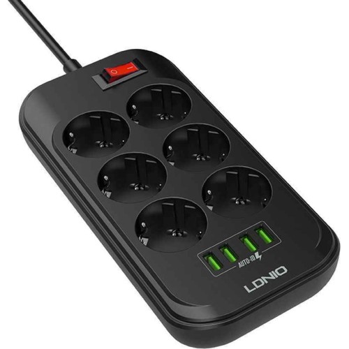 Ldnio Πολύπριζο Ασφαλείας 6 Θέσεων με Διακόπτη, 4 USB και Καλώδιο 2m Μαύρο Ldnio Πολύπριζο Ασφαλείας 6 Θέσεων με Διακόπτη, 4 USB και Καλώδιο 2m Μαύρο
