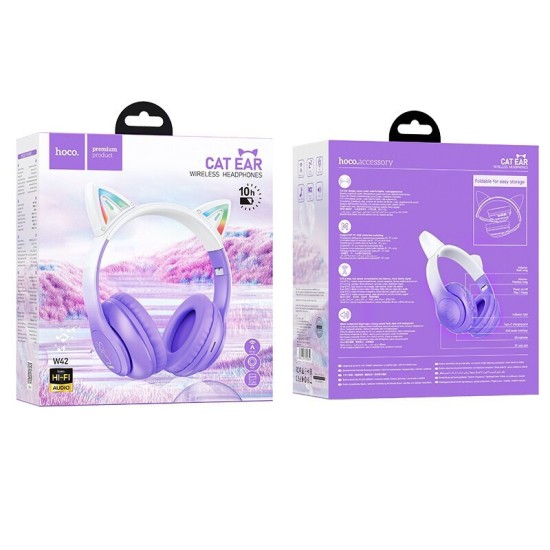 Hoco Wireless Ακουστικά Stereo Hoco W42 Cat Ears 400mAh Micro SD και AUX Purple Grape 39624 6931474795854 Hoco Wireless Ακουστικά Stereo Hoco W42 Cat Ears 400mAh Micro SD και AUX Purple Grape 39624 6931474795854