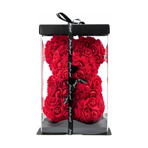 Flowers Αρκουδάκι από Τεχνητά Τριαντάφυλλα Κόκκινο 25cm Σε Κουτί