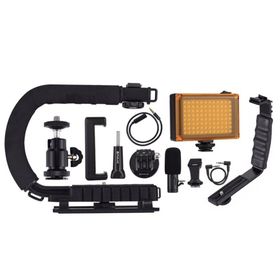 Σταθεροποιητής Κάμερας Χειρός Steadycam U-Grip Σχήματος C με Φωτισμό LED Puluz PKT3013