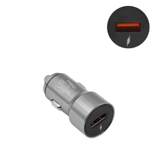 Treqa Φορτιστής Αυτοκινήτου Γκρι CC-318 Γρήγορης Φόρτισης με μία Θύρα USB
