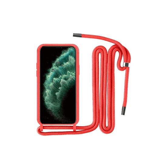 OEM Θήκη Back Cover Σιλικόνης με Λουράκι για Apple iPhone 13 Κόκκινο