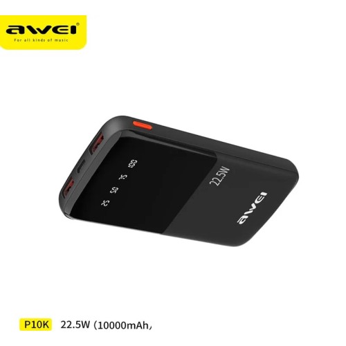 Awei P10K 3 in 1  10000mAh com 2 USB e 1 type C  22,5W 