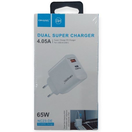 QIHANG Φορτιστής Χωρίς Καλώδιο με Θύρα USB-A και Θύρα USB-C 65W Power Delivery / Quick Charge 3.0 Λευκός (NC23-DE)