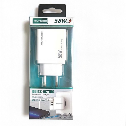 Φορτιστής Χωρίς Καλώδιο με Θύρα USB-A και 2 Θύρες USB-C 58W Quick Charge 3.0 Λευκός (Kouvolsen CX-120) Φορτιστής Χωρίς Καλώδιο με Θύρα USB-A και 2 Θύρες USB-C 58W Quick Charge 3.0 Λευκός (Kouvolsen CX-120)