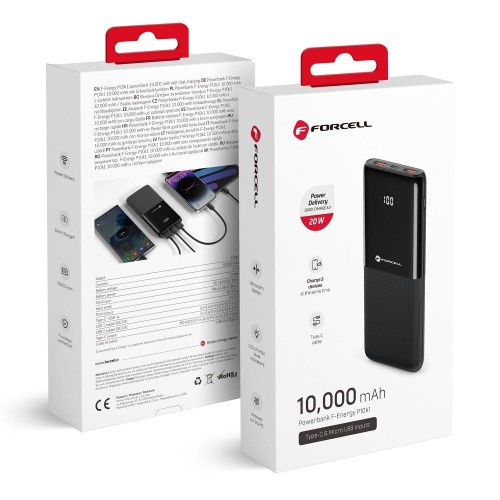 Forcell F Energy P10k1 Power Bank 10000mAh 20W Power Delivery Μαύρο Forcell F Energy P10k1 Power Bank 10000mAh 20W Power Delivery Μαύρο