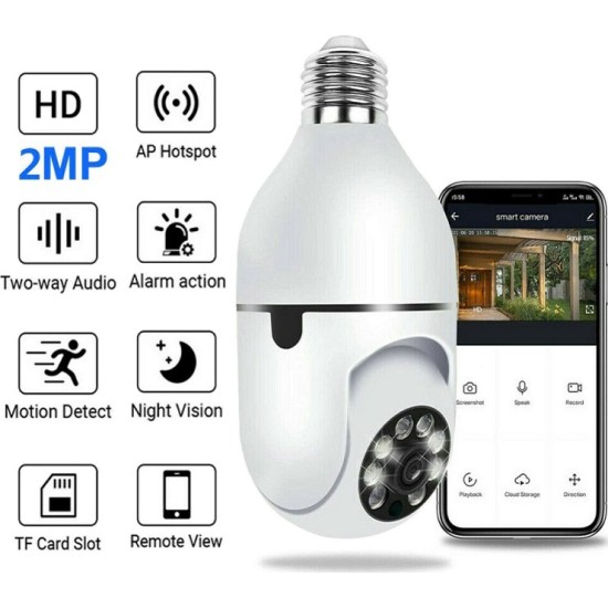 Πανοραμική Wifi IP Κάμερα-Λάμπα E27 2MP HD Με Αισθητήρα Κίνησης & Night Vision JT8177
