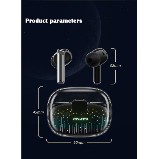 Awei T52 Pro In-ear Bluetooth Handsfree Ακουστικά με Αντοχή στον Ιδρώτα και Θήκη Φόρτισης Μαύρα