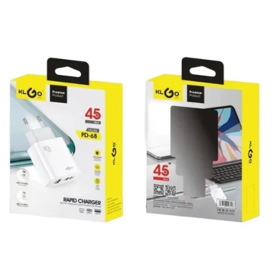 KLGO PD-68 Φορτιστής χωρίς καλώδιο 45W 1xUSB-C 1xUSB-A 1xUSB-L