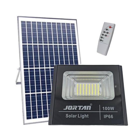 Στεγανός Ηλιακός Προβολέας LED 100W Ψυχρό Λευκό 6500K με Τηλεχειριστήριο IP66 JT-BJ100W-TZ - OEM