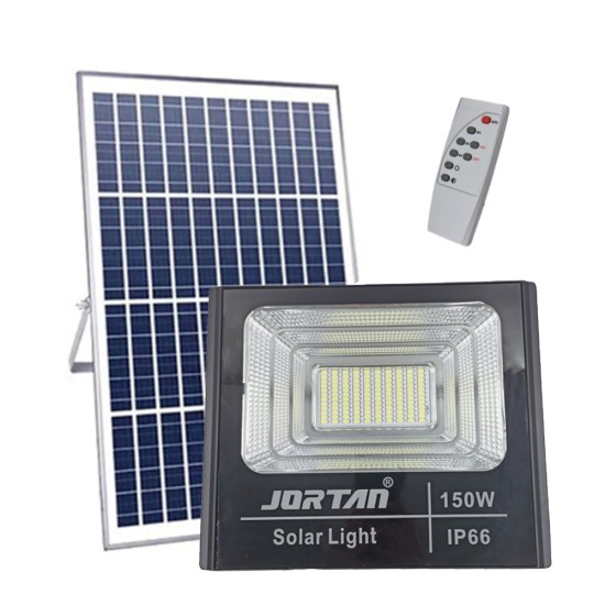 Στεγανός Ηλιακός Προβολέας LED 150W Ψυχρό Λευκό 6500K με Τηλεχειριστήριο IP66 JT-BJ150W-TZ