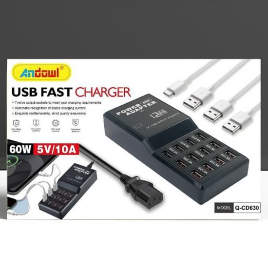 Andowl Βάση Φόρτισης με 12 Θύρες USB-A 60W σε Μαύρο χρώμα (Q-CD630) 50720799