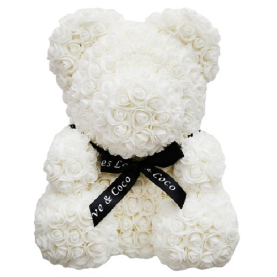​Αρκουδάκι Από Τεχνητά Τριαντάφυλλα 25X17cm Bear Roses Ασπρο