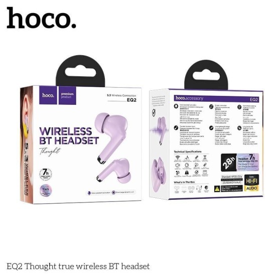 Hoco EQ2 In-ear Bluetooth Handsfree Ακουστικά με Θήκη Φόρτισης Μωβ
