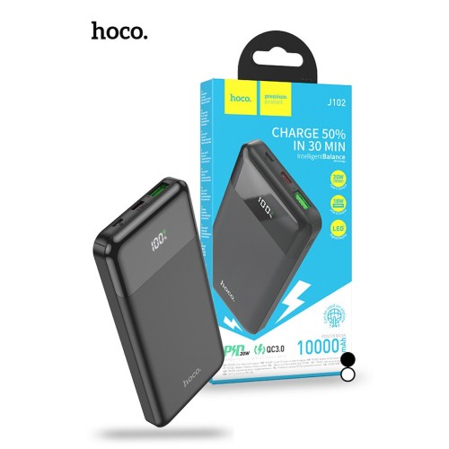 Hoco J102 Power Bank 10000mAh 20W με Θύρα USB-A και Θύρα USB-C Quick Charge 3.0 Μαύρο