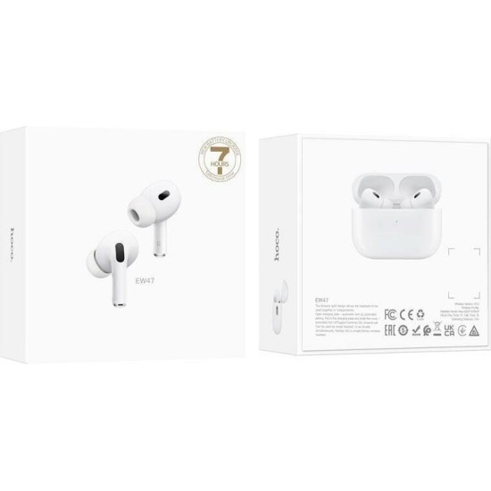 Hoco EW47 Earbud Bluetooth Handsfree Ακουστικά με Θήκη Φόρτισης Λευκά