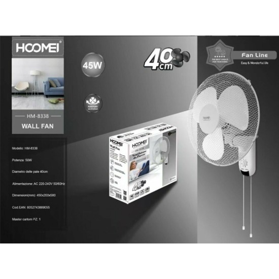 Hoomei Επιτοίχιος Ανεμιστήρας 45W με Διάμετρο 40cm HM-8338