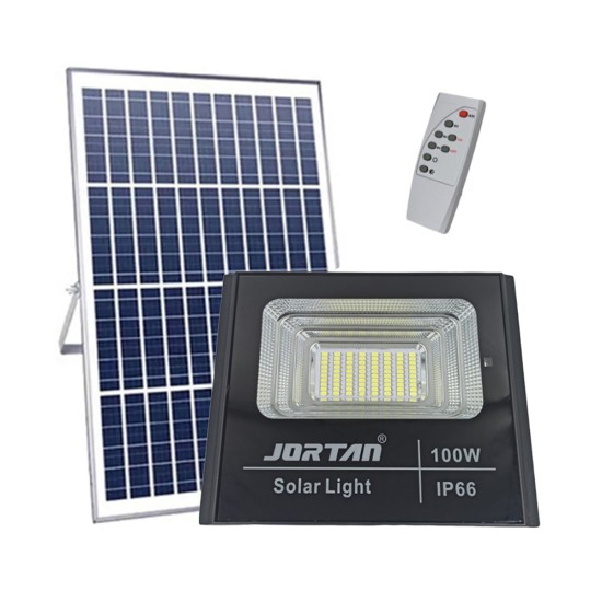 Jortan Στεγανός Ηλιακός Προβολέας LED 100W Ψυχρό Λευκό 6500K με Τηλεχειριστήριο IP66 Κωδικός: 44037990 BJ100W