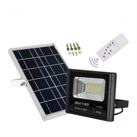 Jortan Στεγανός Ηλιακός Προβολέας LED 100W Ψυχρό Λευκό 6500K με Τηλεχειριστήριο IP66 Κωδικός: 44037990 BJ100W
