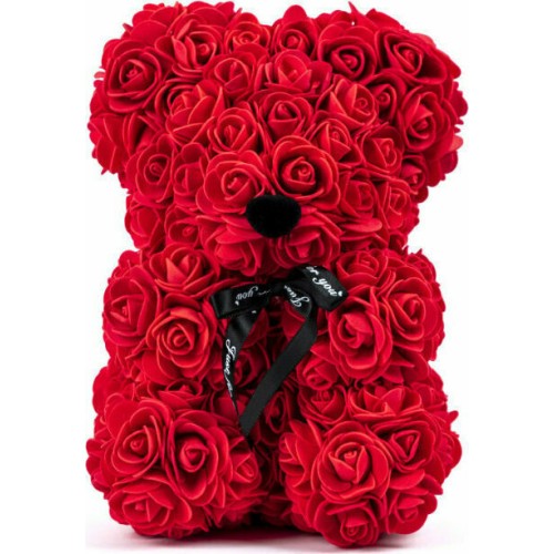 Aleiferopoulos Flowers Αρκουδάκι από Τεχνητά Τριαντάφυλλα Κόκκινο 25cm Σε Κουτί B101