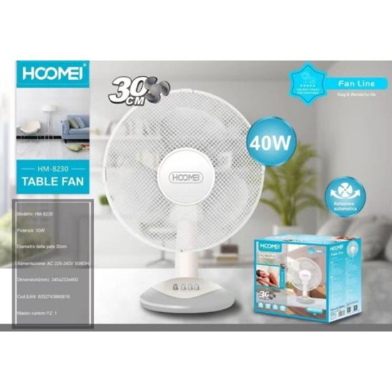 Hoomei Επιτραπέζιος Ανεμιστήρας 35W Διαμέτρου 30cm Λευκός Hoomei Επιτραπέζιος Ανεμιστήρας 35W Διαμέτρου 30cm Λευκός