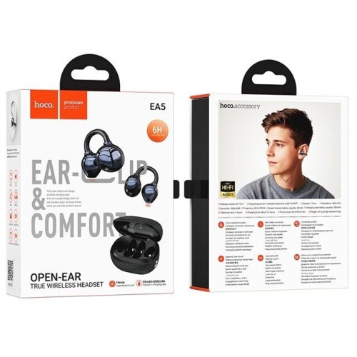 Hoco EA5 Duke III Open Ear Bluetooth Handsfree Ακουστικά με Θήκη Φόρτισης Μαύρα