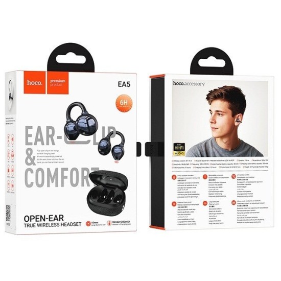 Hoco EA5 Duke III Open Ear Bluetooth Handsfree Ακουστικά με Θήκη Φόρτισης Μαύρα