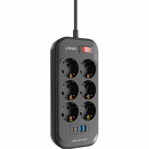 Ldnio SE6403C Πολύπριζο 6 Θέσεων με Διακόπτη 2 USB-A και 2 USB-C και Καλώδιο 2m Μαύρο