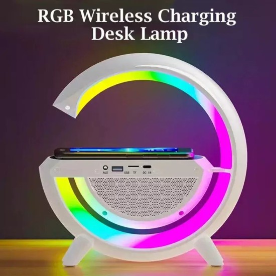 Andowl Q-CD110 Φωτιστικό LED RGB με Ασύρματη Βάση Φόρτισης, Ηχείο Bluetooth, FM Λευκό
