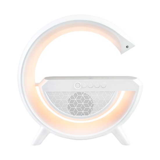 Andowl Q-CD110 Φωτιστικό LED RGB με Ασύρματη Βάση Φόρτισης, Ηχείο Bluetooth, FM Λευκό