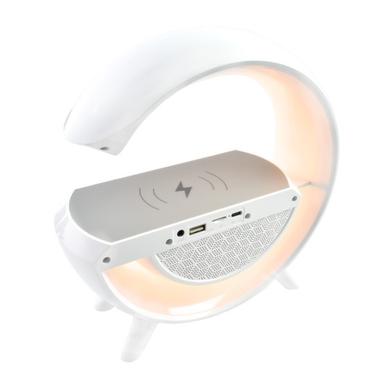 Andowl Q-CD110 Φωτιστικό LED RGB με Ασύρματη Βάση Φόρτισης, Ηχείο Bluetooth, FM Λευκό