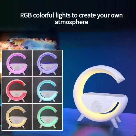 Andowl Q-CD110 Φωτιστικό LED RGB με Ασύρματη Βάση Φόρτισης, Ηχείο Bluetooth, FM Λευκό