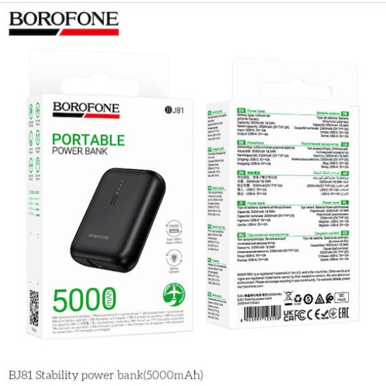 Borofone BJ81 Power Bank 5000mAh 18.5W με Θύρα USB-A Μαύρο