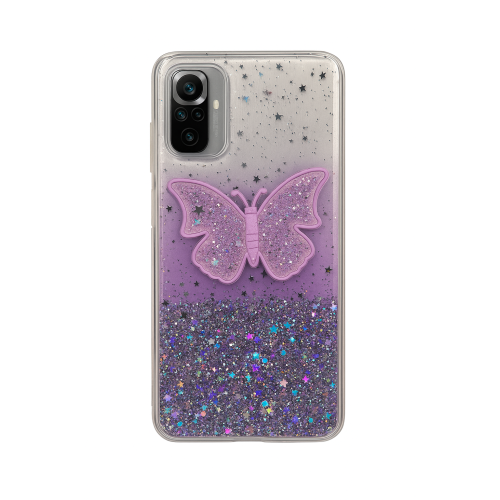 Θήκη Κινητού Glitter Λιλά Butterfly για Xiaomi Redmi Note 10S/ 10 4G/ Poco M5S