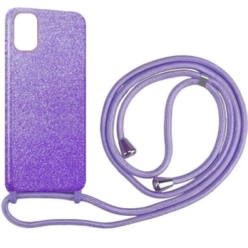 Θήκη iPhone 11 Pro Max Glitter Shine Cover Hard Case με Λουράκι Κορδόνι Λαιμού -Μωβ