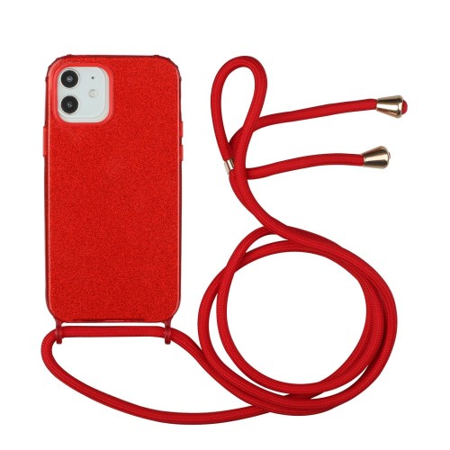 Θήκη iPhone 11 Glitter Shine Cover Hard Case με Λουράκι Κορδόνι Λαιμού -Κόκκινο