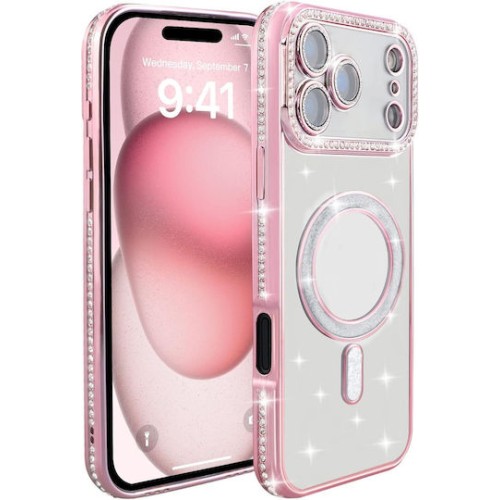 Luxury Magsafe Strass and Glitter Case Apple iPhone 17 Pro Max Ροζ Luxury Magsafe Strass and Glitter Case Apple iPhone 17 Pro Max Ροζ