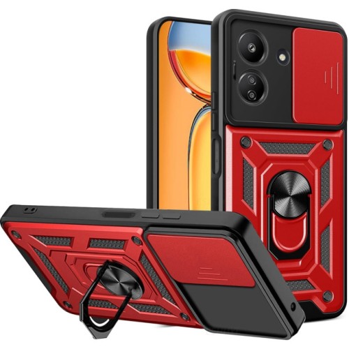 Redmi A5  4G Hybrid Shockproof Armor Case Metal Rotating Ring Car Mount Holder Red (oem)