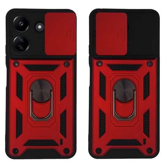 Redmi A5  4G Hybrid Shockproof Armor Case Metal Rotating Ring Car Mount Holder Red (oem)