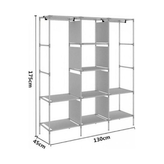 Τριπλή Υφασμάτινη Ντουλάπα Με 8 Ράφια 130x45x175cm OEM, σε καφέ χρώμα