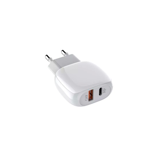 Ldnio A2313C Φορτιστής με Καλώδιο Type C με Θύρα USB-A & USB-C 20W Power Delivery & Quick Charge 3.0 White