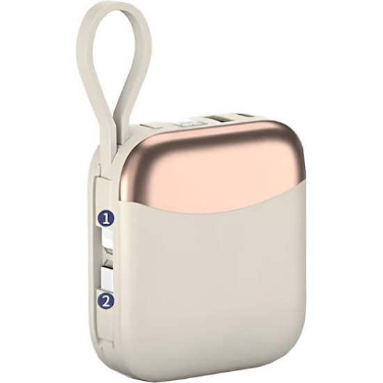 Takemore Mini Power Bank Διπλής Έξοδου USB-A USB-C Με Καλώδιο Φωτισμού USB-C 22.5W 10000 mAh, R56J Mωβ