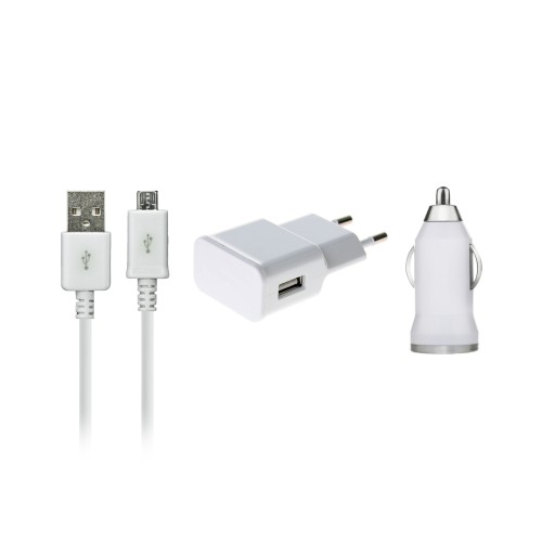 OEM Σετ Φορτιστή (Ταξιδιού + Αυτοκινήτου) Micro USB 2.0A Λευκό