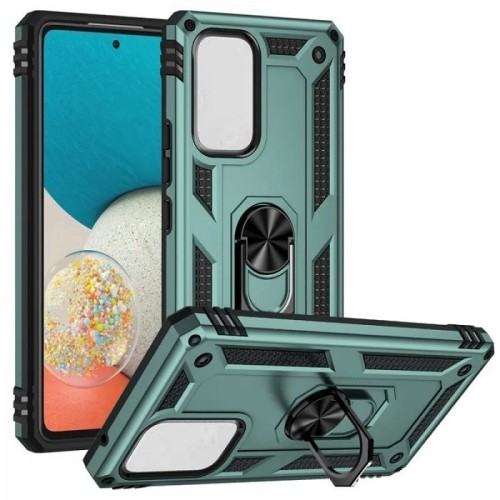  Hybrid Shockproof Armor Case Stand Metal Ring and Car Mount Holder Green Poco M 5 (Oem)