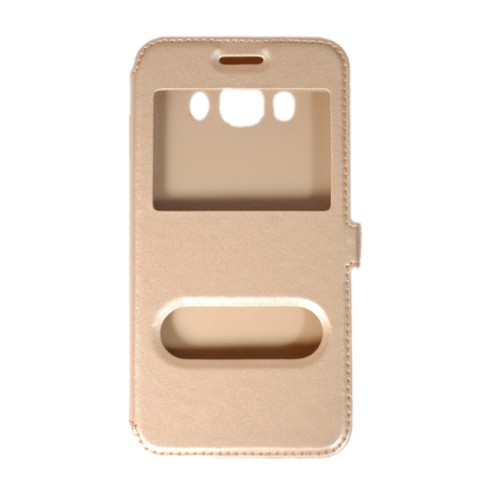 OEM Galaxy J7 2016 flip cover με παράθυρα χρυσό