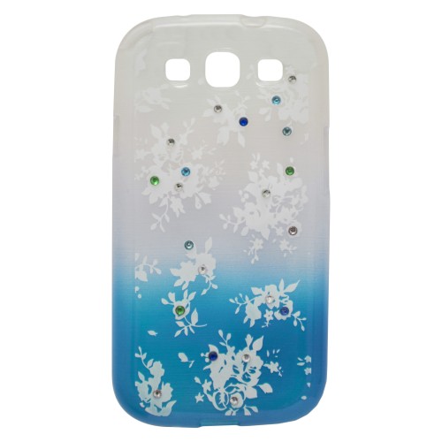 OEM Θήκη Σιλικόνης Για Samsung Galaxy S3 Με Σχέδιο Λουλούδια Με Στρασσάκια Γαλάζιο