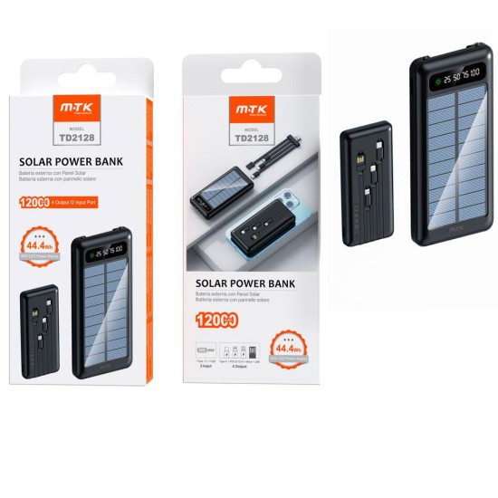 M.TK PowerBank TD2128 Panel Solar / Type-C / USB / 12000 mah / Type-c / MicroUsb / Usb / Iphone M.TK PowerBank TD2128 Panel Solar / Type-C / USB / 12000 mah / Type-c / MicroUsb / Usb / Iphone