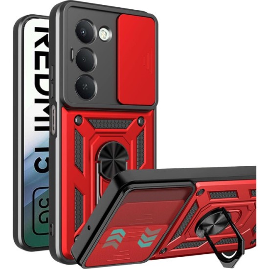 Hybrid Shockproof Ring Back Cover Συνθετική Ανθεκτική Κόκκινο Redmi 15 4G